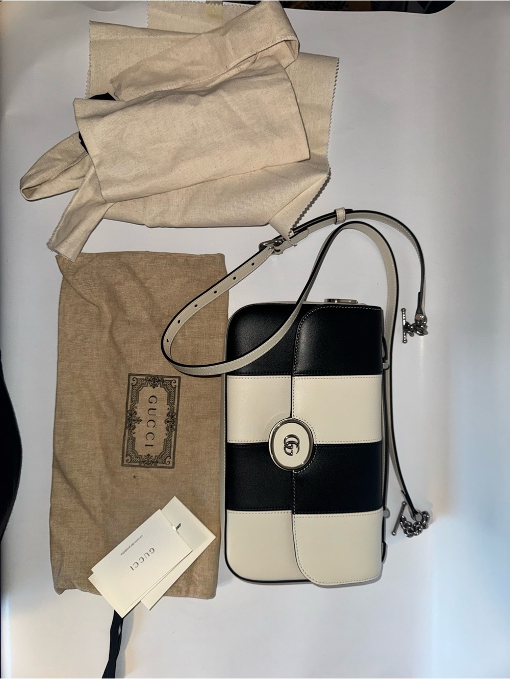 Gucci Black and White Leather Crossbody Bag